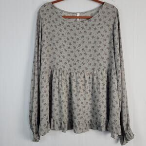 Melon Floral Long Sleeve Top size L green multi boho cottagecore grunge USA